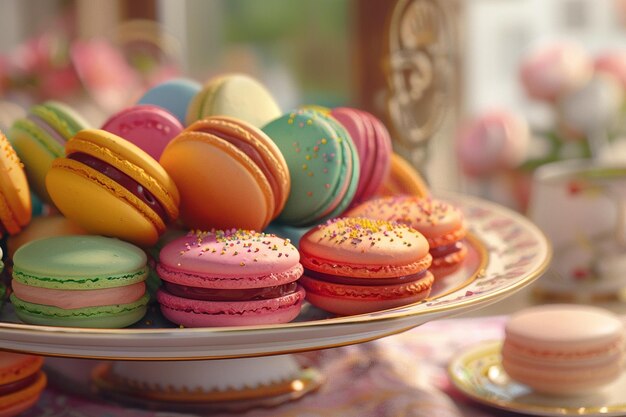 Delicious assortment of colorful macarons on a vin