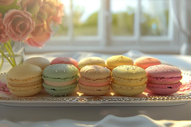 Delicious assortment of colorful macarons on a vin