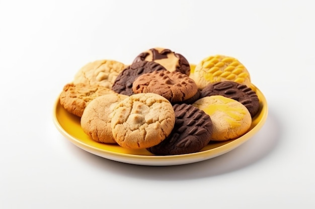 Delicious assortment of cookies and waffles on a clean white background Generative AI