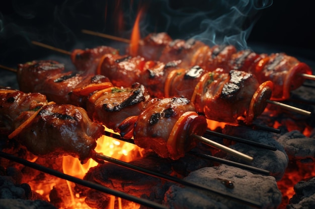 A delicious assortment of skewered meat sitting on top of a grill Perfect for barbecues and outdoor cooking