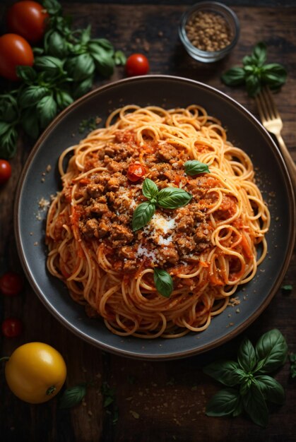 delicious authentic italian spaghetti on plate