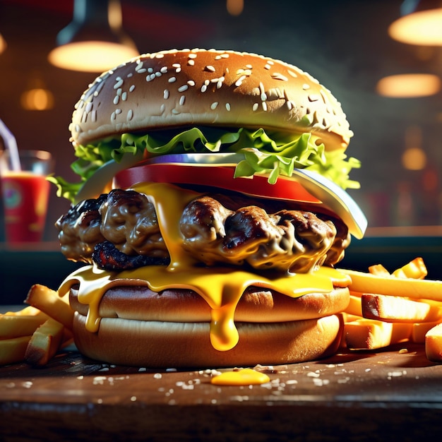 Delicious bacon cheeseburger with fries culinary masterpiece combines the savory flavors of beef