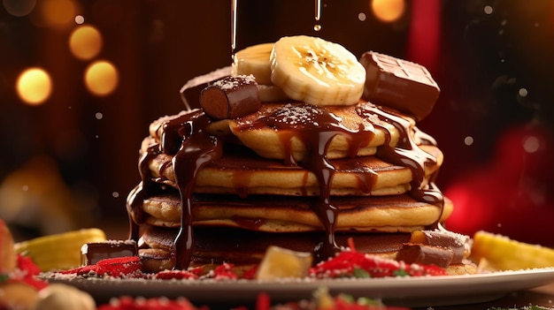 Foto deliziose frittelle americane al forno per colazione con banane al miele ia generativa