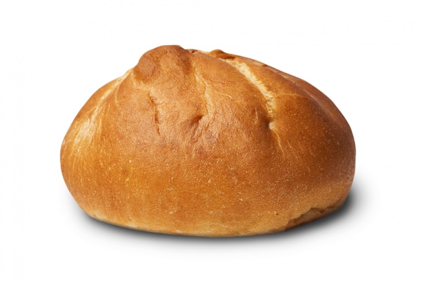 Delicious baked bun isolated on white .