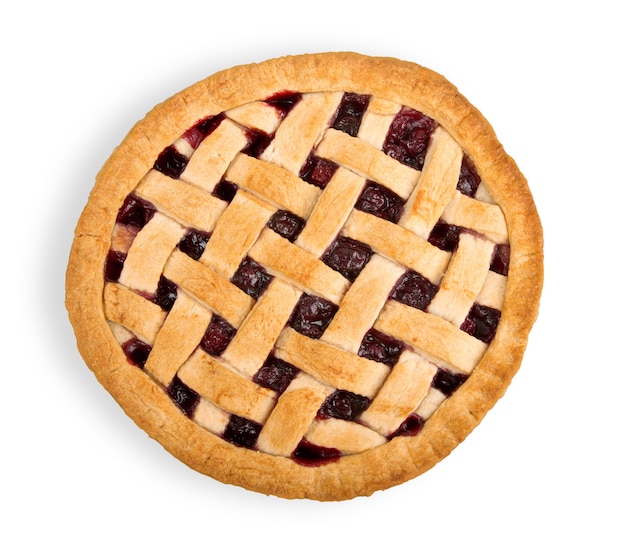 Delicious baked cherry pie, top view