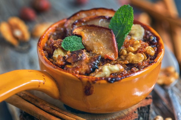 Delicious baked oatmeal with apples nuts and spices