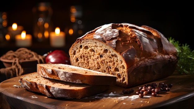 Photo delicious baked rye bread background generative ai