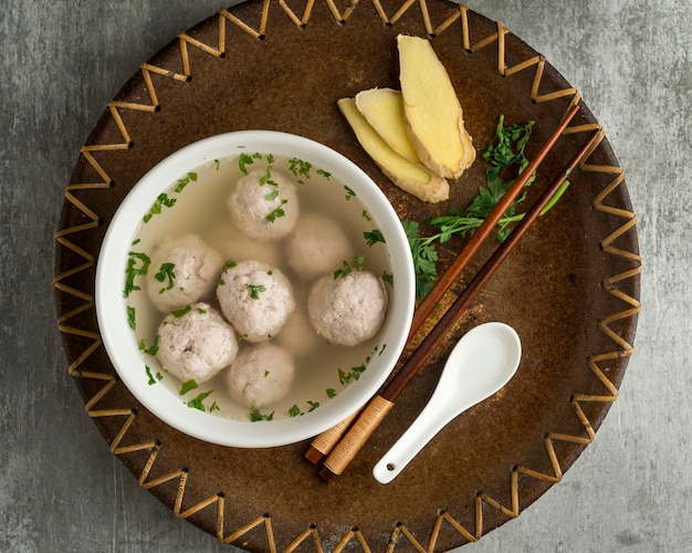 Delicious bakso bowl composition