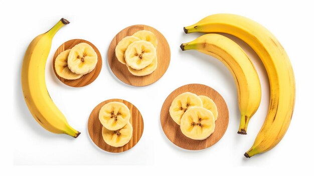 Photo delicious banana slices set isolated on white background