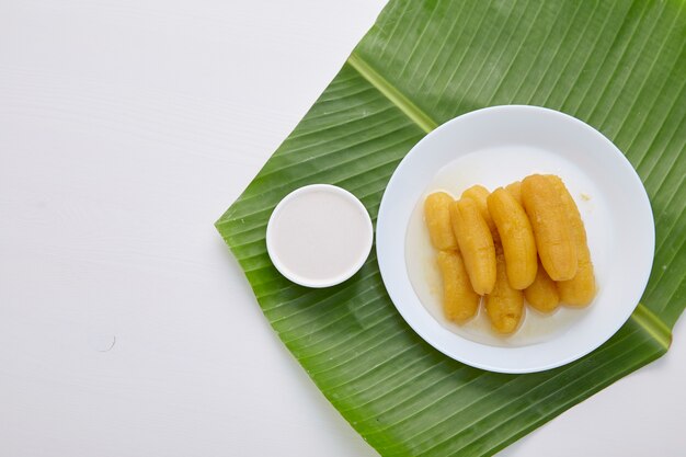 Delicious banana in syrup for Thai sweet 