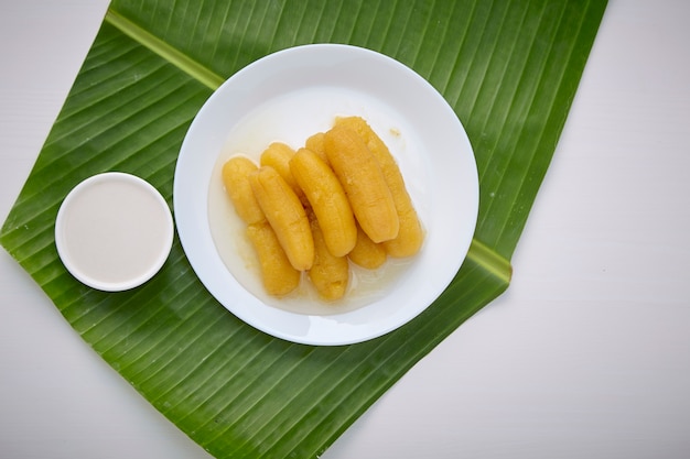 Delicious banana in syrup for Thai sweet 