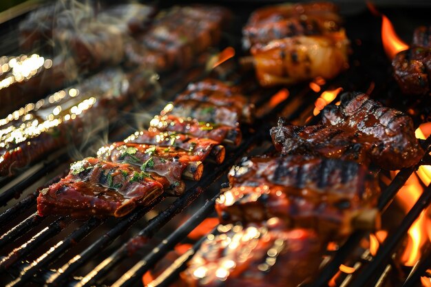 Photo delicious barbecue grilling outdoors on a sunny day