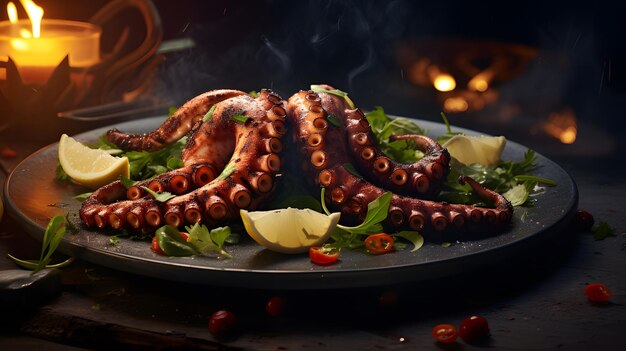 Delicious barbecue octopus background Generative AI