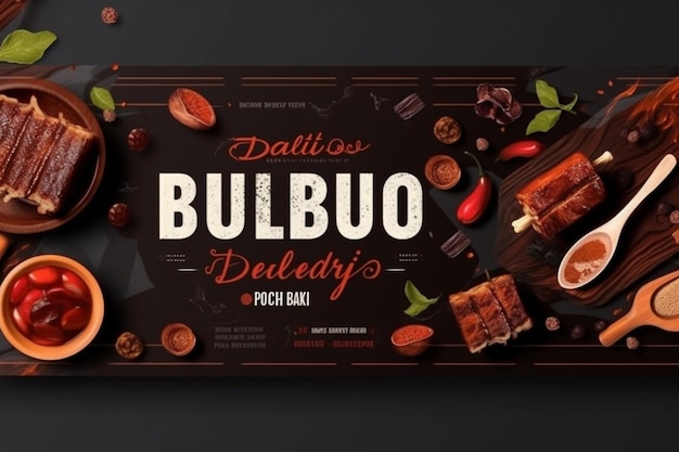 Photo delicious bbq horizontal banner template