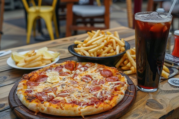 Foto cibo delizioso e bello su una tavola di legno