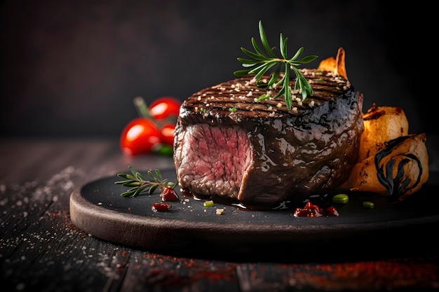 Delicious Beef Grill Steak on Table Perfect for Restaurant Menus and Food Blogs