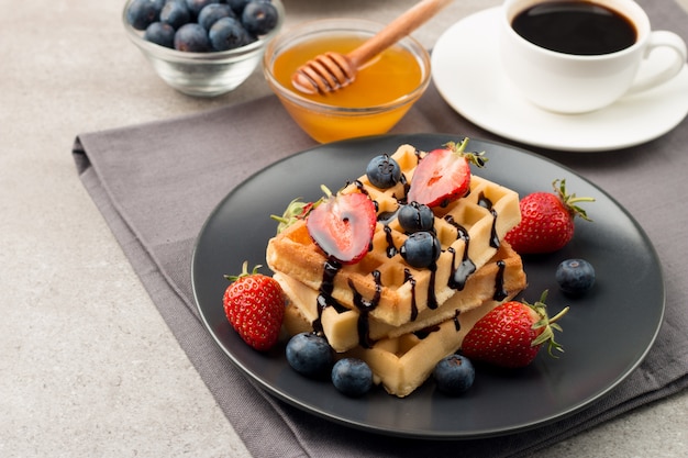 Delicious belgian waffles on a plate