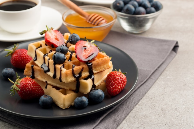 Delicious belgian waffles on a plate