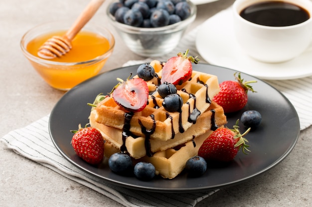 Delicious belgian waffles on a plate