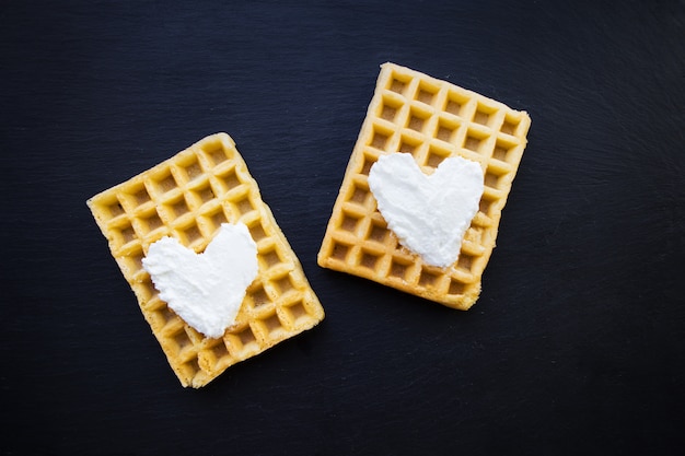 Delicious belgian waffles with cream