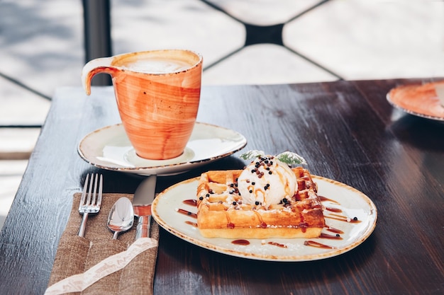 Delicious Belgium Waffles In Rustic Setting