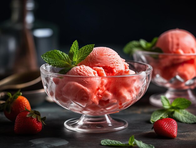 Delicious Berry Dessert with Fresh Mint and Strawberry