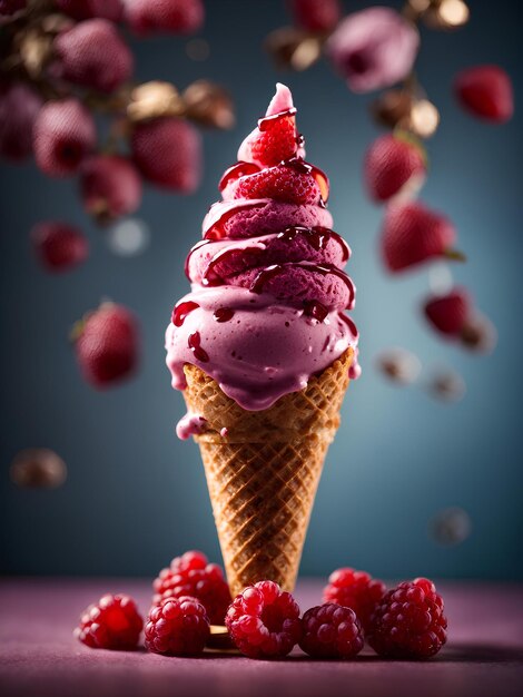 Delicious berry gelato cone summer staple Ice cream is rich creamy with deep berry flavor both sw