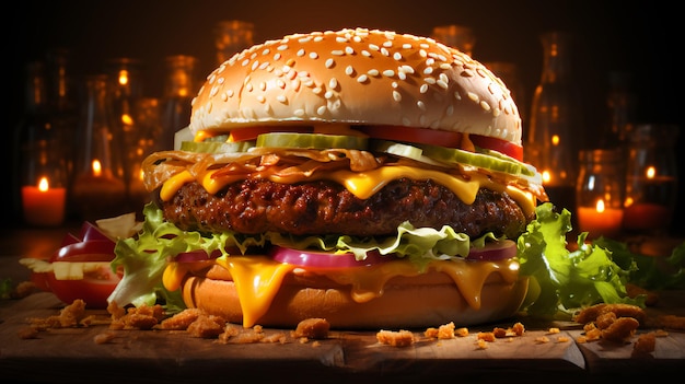 Delicious big burger with beef meat patties and cheese