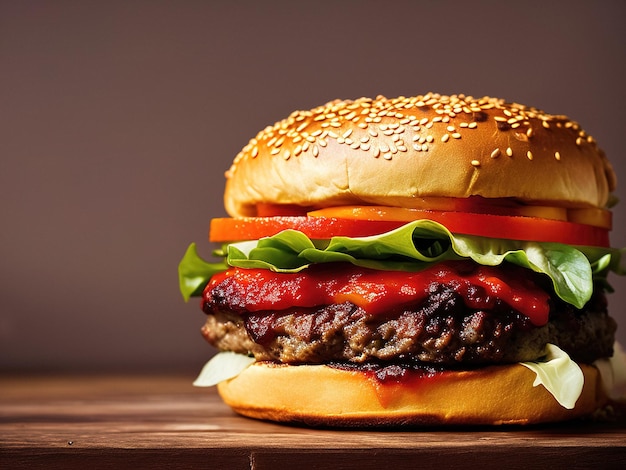 Delicious big hamburger with lettuce and tomato generative ai