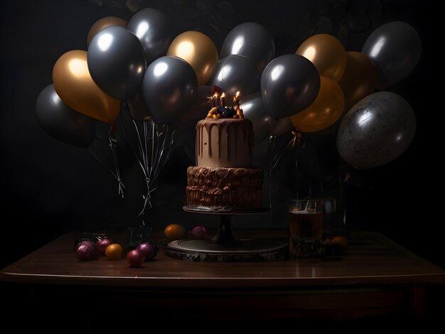 Photo delicious birthday anniversary cake sweet desert with candles on table for celebration