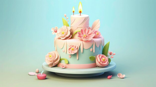 Delicious birthday cake with rose cream flower