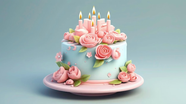 Delicious birthday cake with rose cream flower