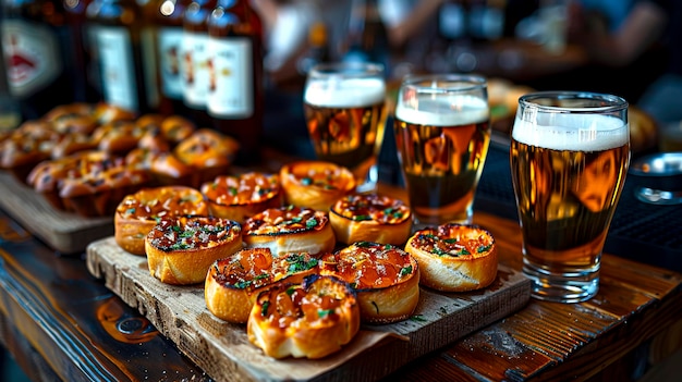 Delicious Bites and Drinks Up Close Pub Snacks in focus