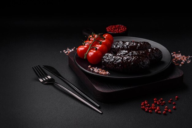 Foto delizioso sanguinaccio nero o sanguinaccio con spezie ed erbe aromatiche
