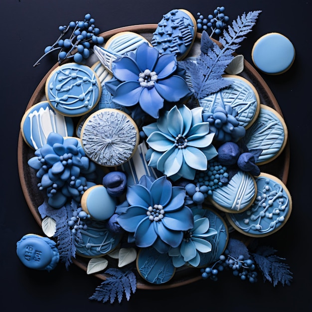 Delicious blue cookies arrangement