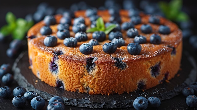 Foto delicious blueberry cake gemaakt met vers geplukte bessen