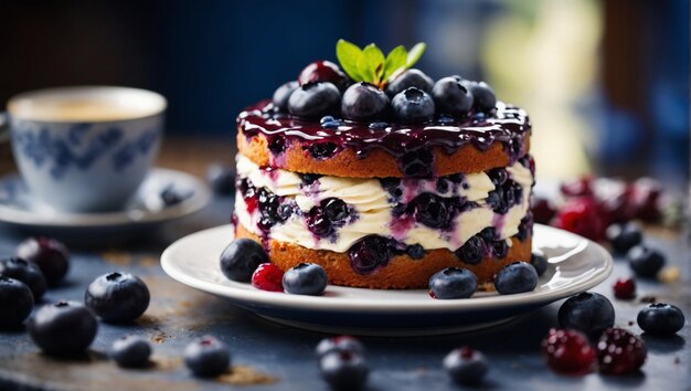 Foto una deliziosa torta di mirtilli