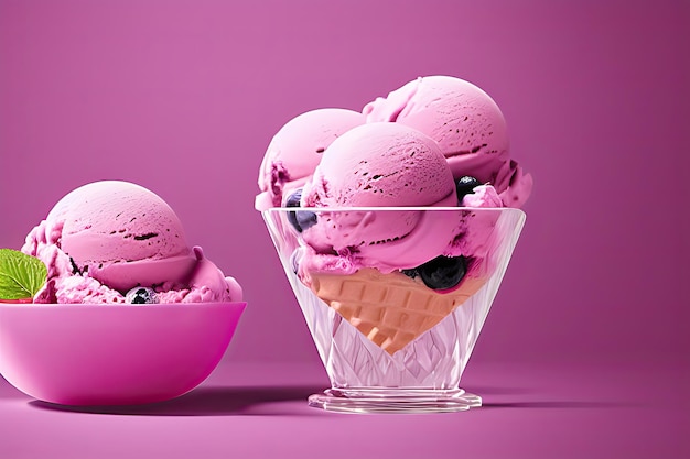 Delicious Blueberry ice cream balls isolated on Colorfull Background