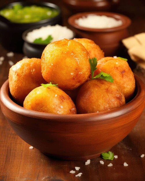 Photo delicious bolinho de bacalhau brazilian food dish with dark studio background