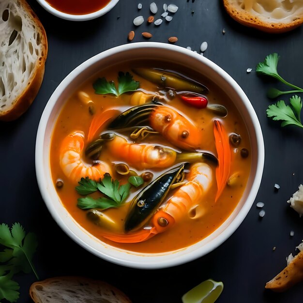 맛있는 bouillabaisse 수프 음식을 그에 마르세유 음식과 건강한 단백질 수프 식사 개념