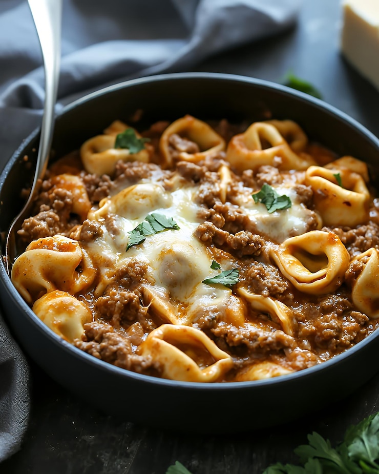 Photo 溶けたチーズを頂いた美味しいソースにめられた肉で満たされたトルトリーニの美味しい鉢