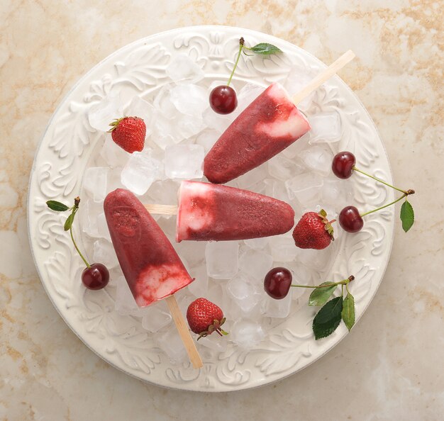 Delicious bowls of strawberry and vanilla ice cream