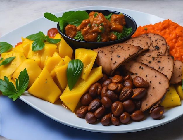 おいしいブラジル料理料理ソース野菜ライスとフライドポテトの肉炒め生成 AI