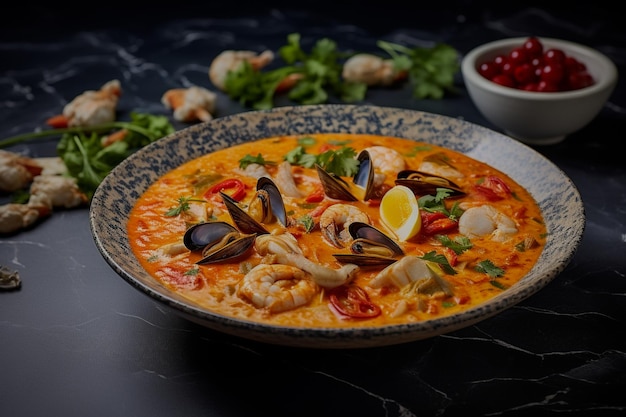 Photo delicious brazilian food stew moqueca with colorful ingredients