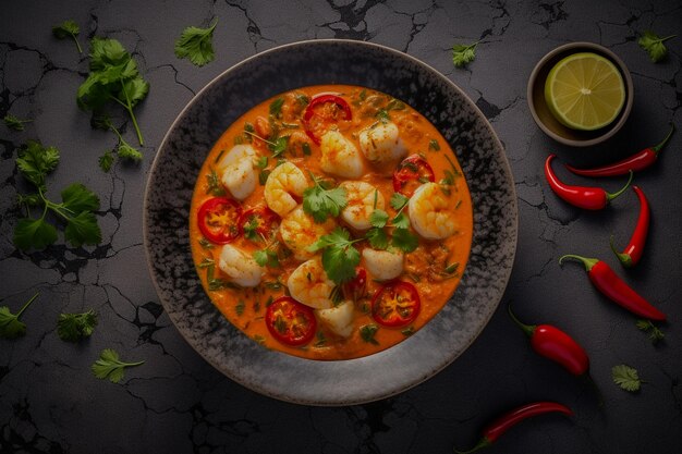 Photo delicious brazilian food stew moqueca with colorful ingredients