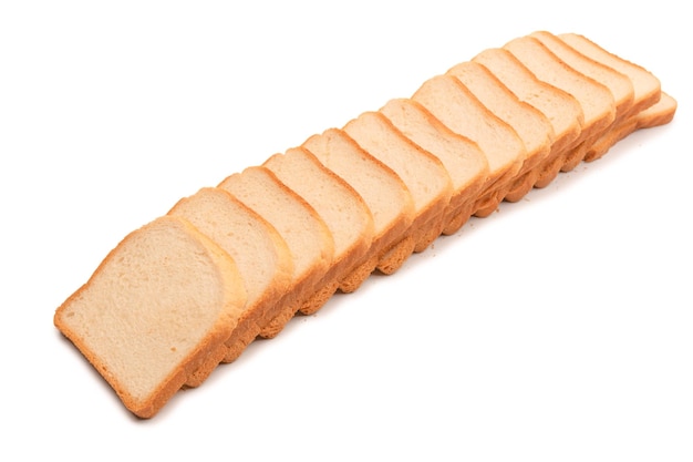 Delicious bread slices isolated on a white background top view