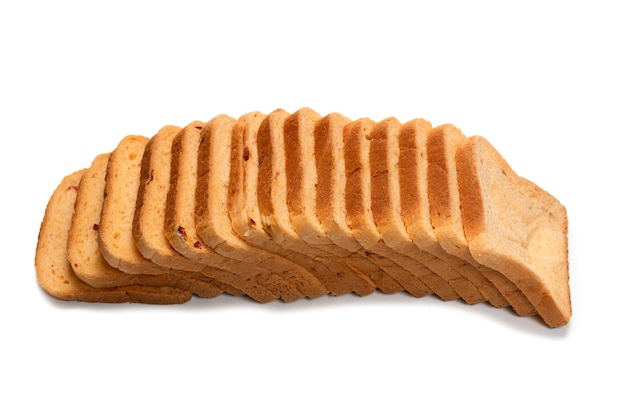 Delicious bread slices isolated on a white surface