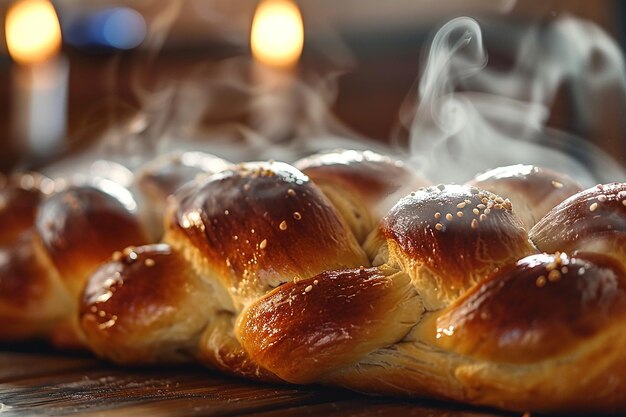 Photo delicious bread on the table closeup generated by ai