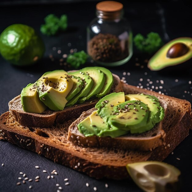 Foto delizioso pane con avocado.