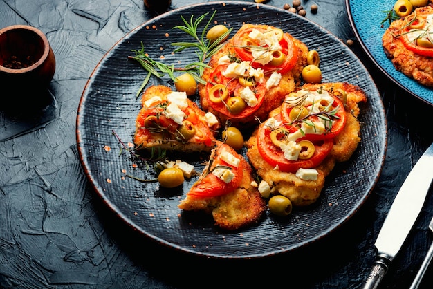 Delicious breaded chicken meat steaks